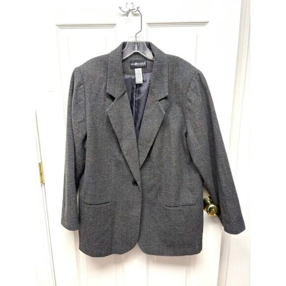 Sag Harbor Woman Gray Blazer, Wool Blend, Red, Yellow Blue Accents, Woman's 18W - Picture 1 of 5